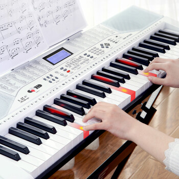 MK-2100白色智能版+琴架智能亮灯61键钢琴键多功能电子琴连接话筒耳机U盘手机pad带琴架	